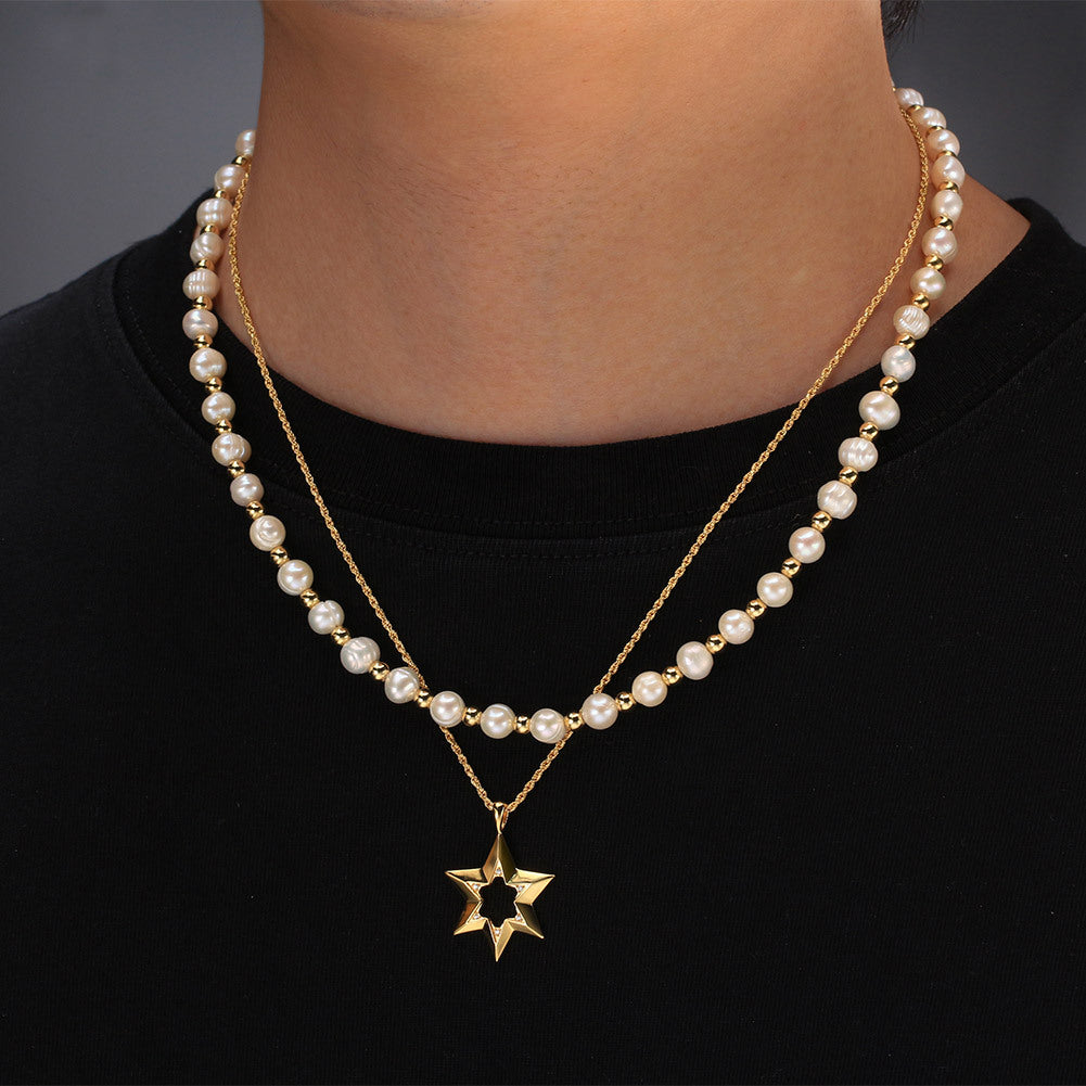14K Gold Plated Sterling Silver Freshwater Pearl Men's Necklace