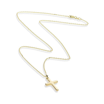14K Gold Plated Small Cross Pendant Necklace For Women On 18 Inch Chain