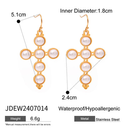 Ensemble Collier Perles et Boucles d'Oreilles Croix - Acier Inoxydable