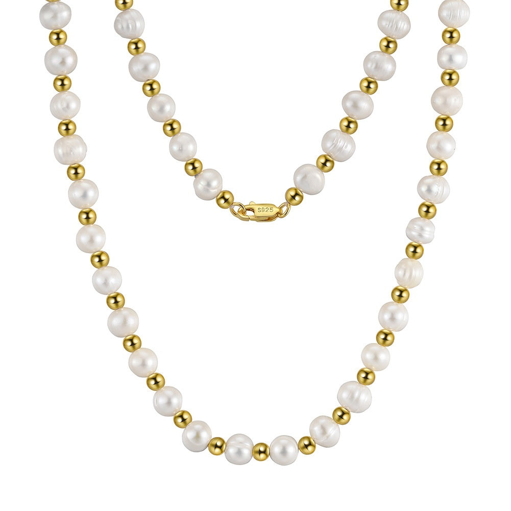 14K Gold Plated Sterling Silver Freshwater Pearl Men's Necklace