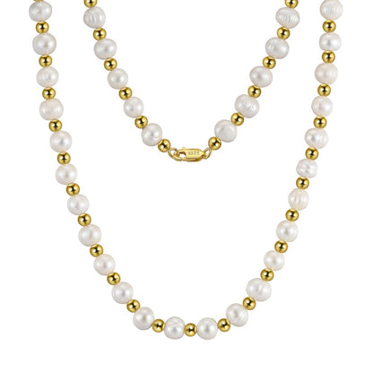 14K Gold Plated Sterling Silver Freshwater Pearl Men's Necklace