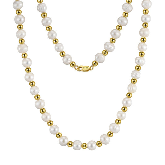 14K Gold Plated Sterling Silver Freshwater Pearl Men's Necklace