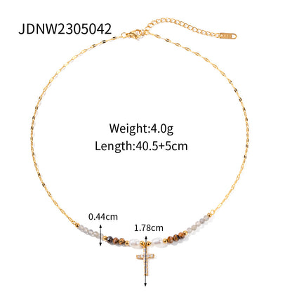 Ensemble Collier Perles et Boucles d'Oreilles Croix - Acier Inoxydable
