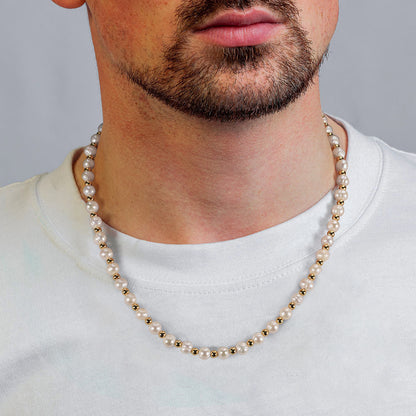 14K Gold Plated Sterling Silver Freshwater Pearl Men's Necklace