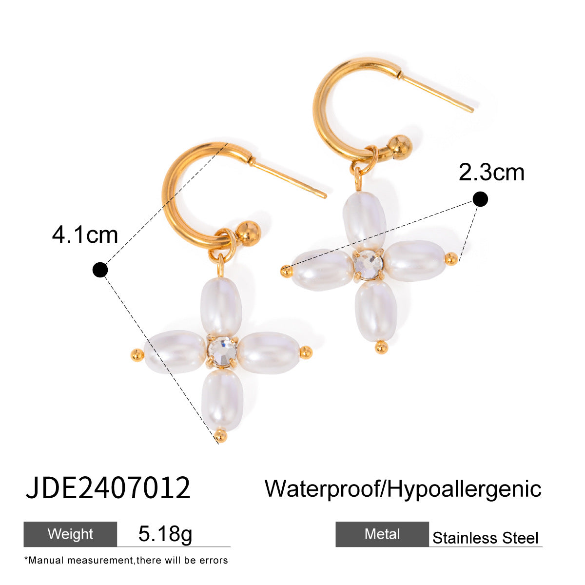 Ensemble Collier Perles et Boucles d'Oreilles Croix - Acier Inoxydable