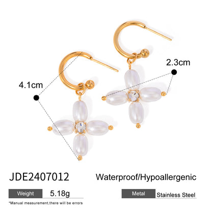 Ensemble Collier Perles et Boucles d'Oreilles Croix - Acier Inoxydable
