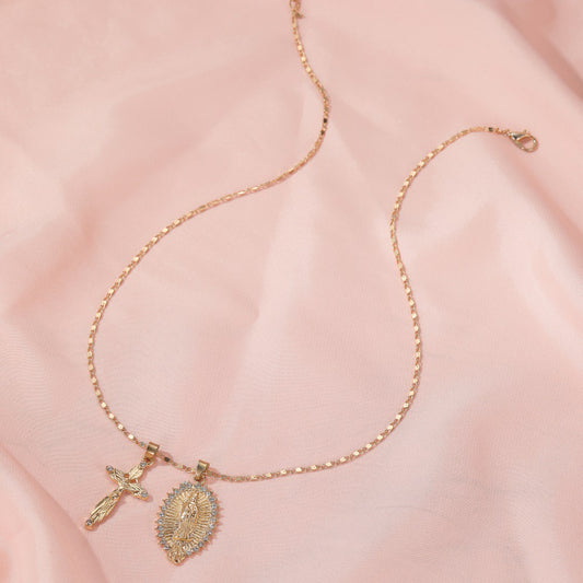 Catholic Crucifix Christian Cross Necklace  Virgin Mary