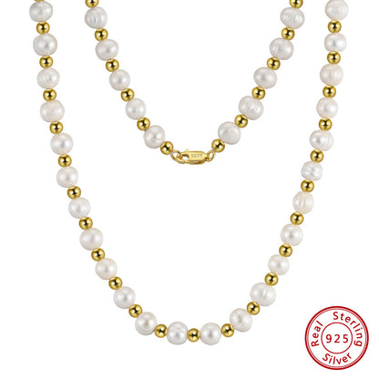 14K Gold Plated Sterling Silver Freshwater Pearl Men's Necklace