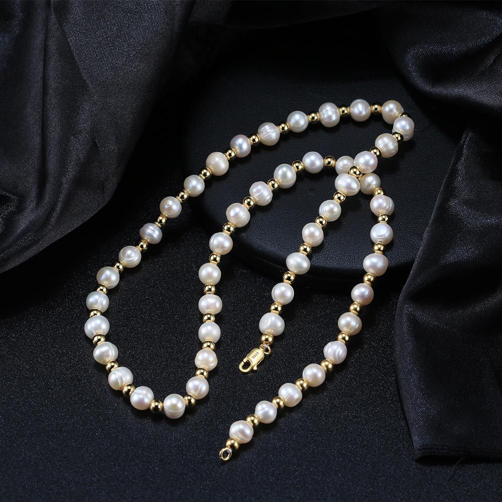 14K Gold Plated Sterling Silver Freshwater Pearl Men's Necklace