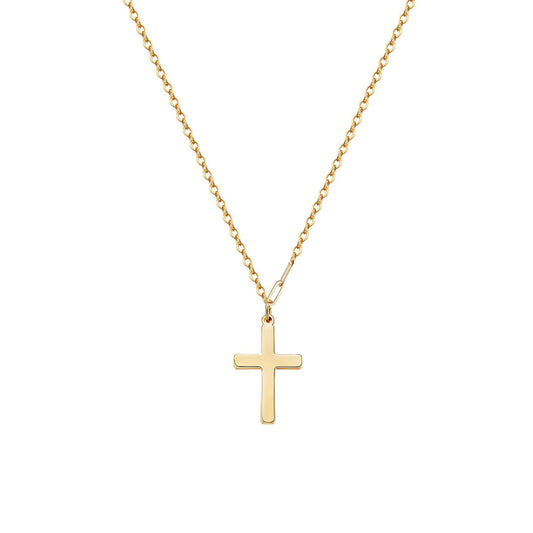 14K Gold Plated Small Cross Pendant Necklace For Women On 18 Inch Chain