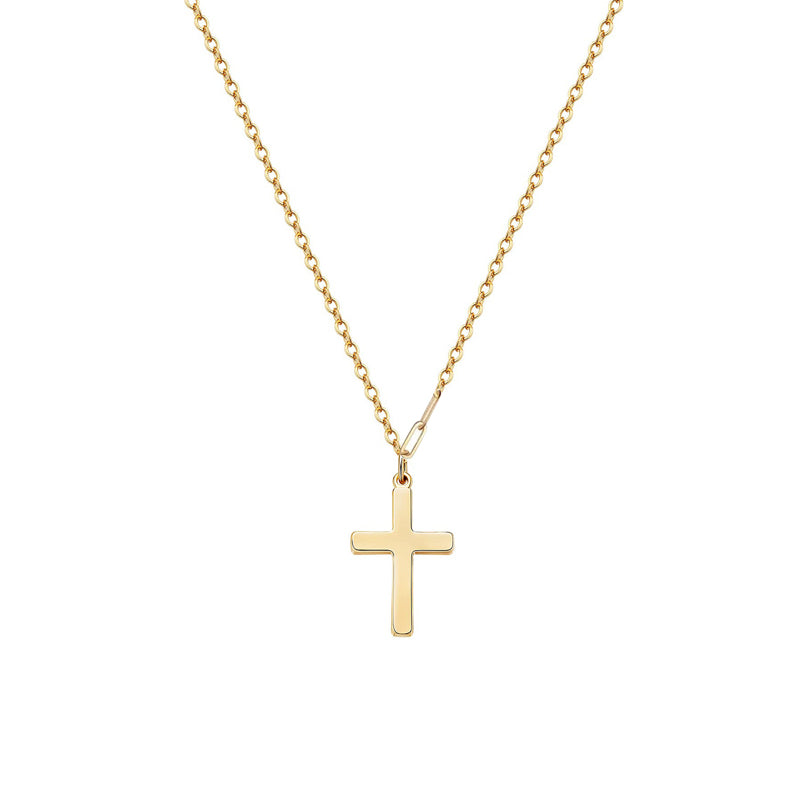 14K Gold Plated Small Cross Pendant Necklace For Women On 18 Inch Chain