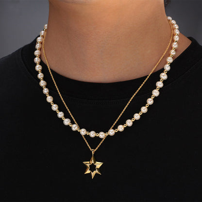 14K Gold Plated Sterling Silver Freshwater Pearl Men's Necklace