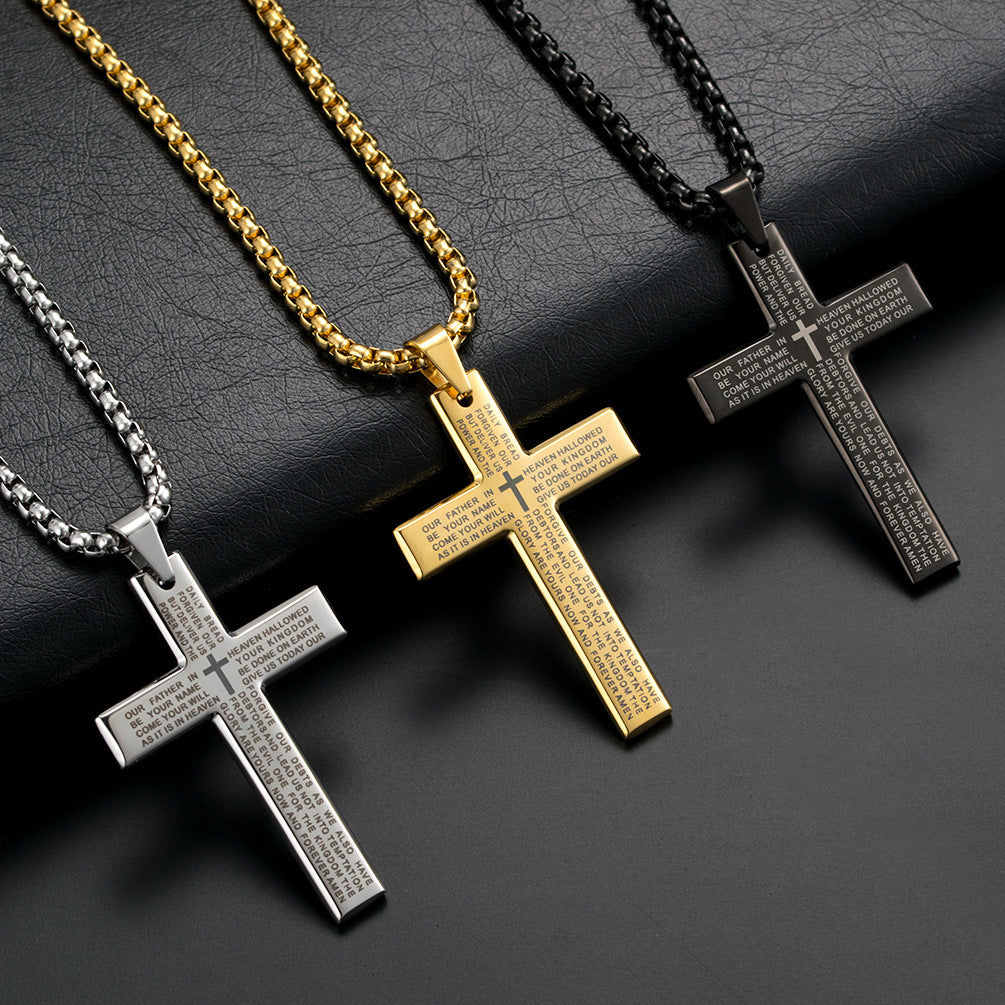 Geometric Cross Pendant Necklace - Gold & Silver Stainless Steel