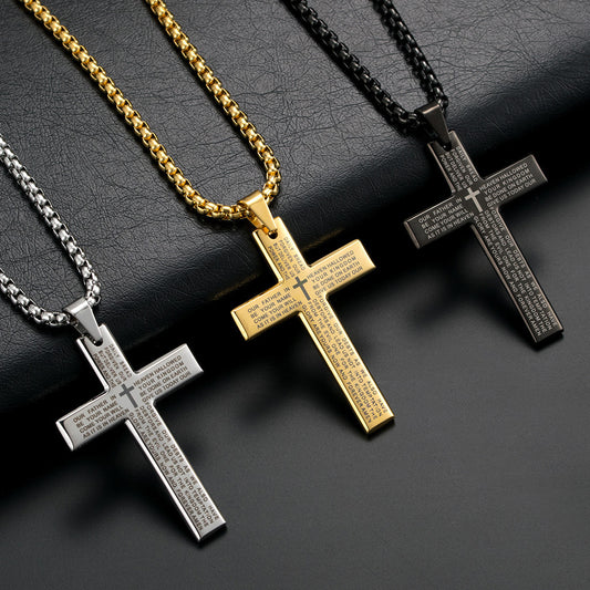 Geometric Cross Pendant Necklace - Gold & Silver Stainless Steel
