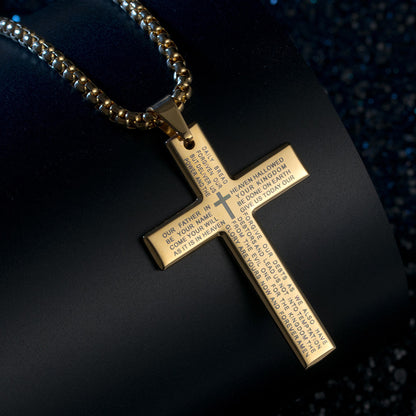 Geometric Cross Pendant Necklace - Gold & Silver Stainless Steel